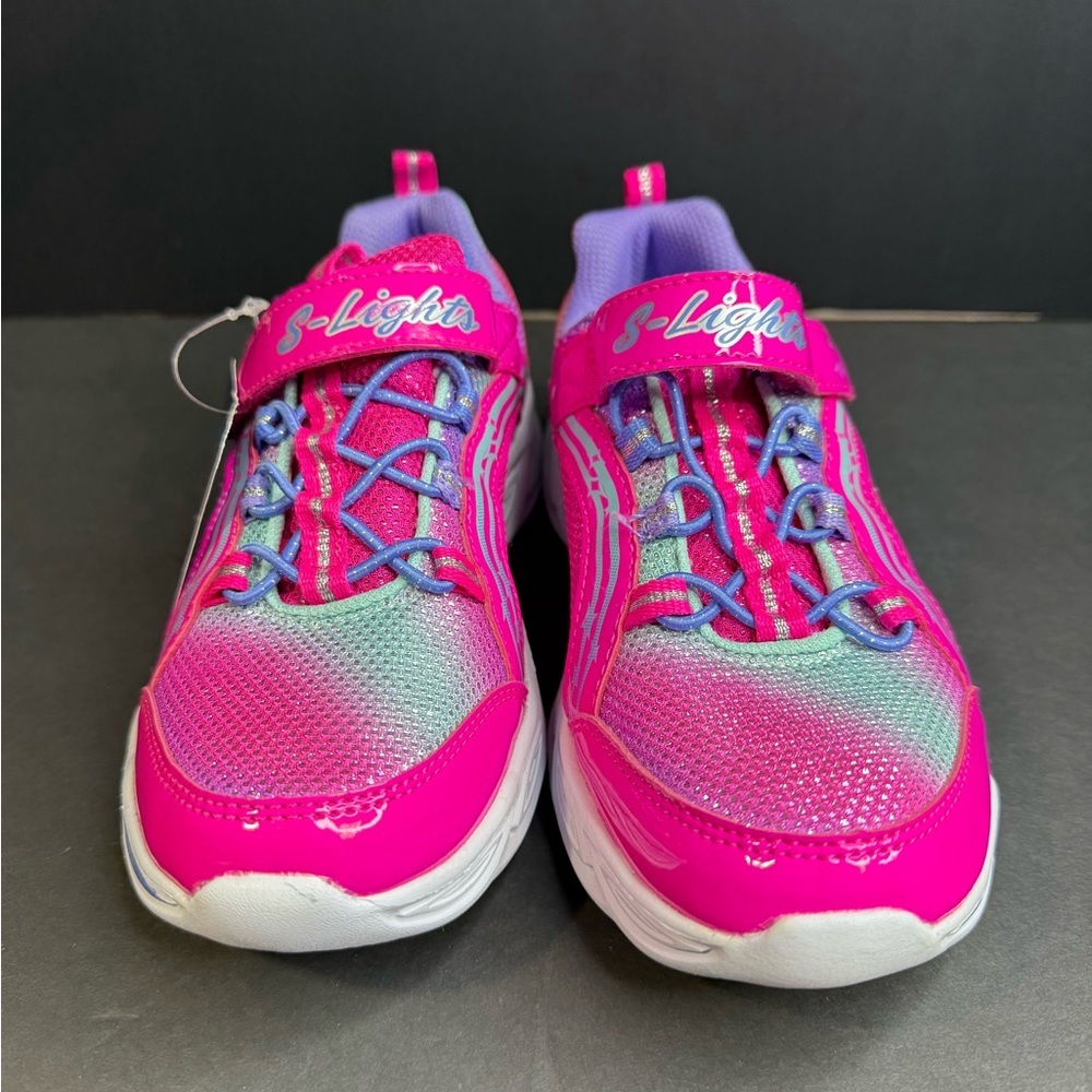 Skechers S-Lights Kids' Vibrant Pink and Purple light up Sneakers - Picture 4 of 8